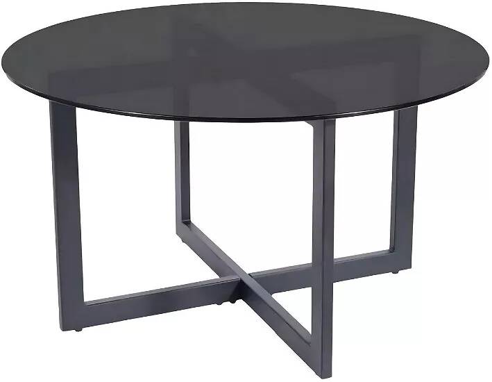 Table basse design en verre noir et métal noir mat