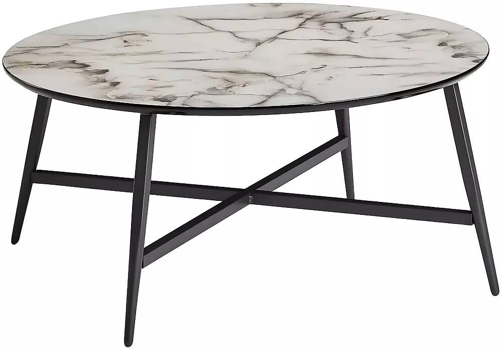 Table basse design aspect marbré blanc et acier noir mat