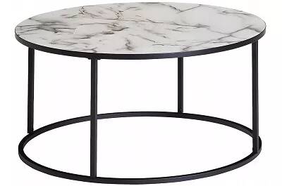 Table basse design aspect marbré blanc et acier noir mat