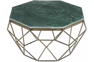 4636 - 130212 - Table basse design en aspect marbre vert et métal laiton antique Ø69