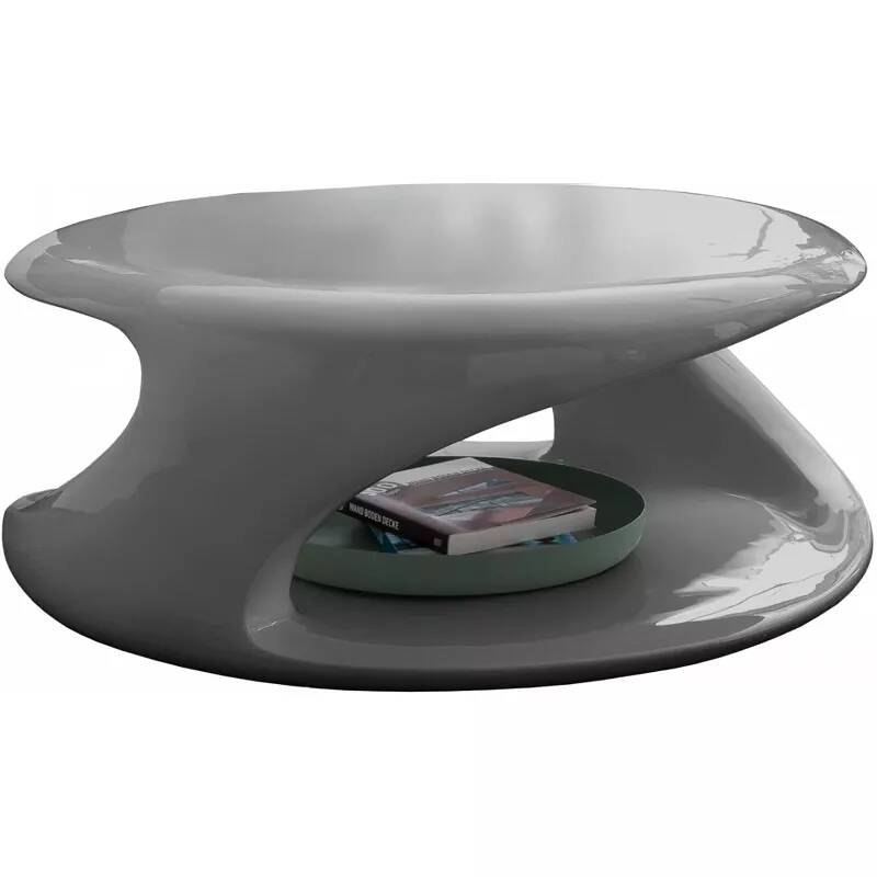 Table basse design en fibre de verre gris laqué Ø80