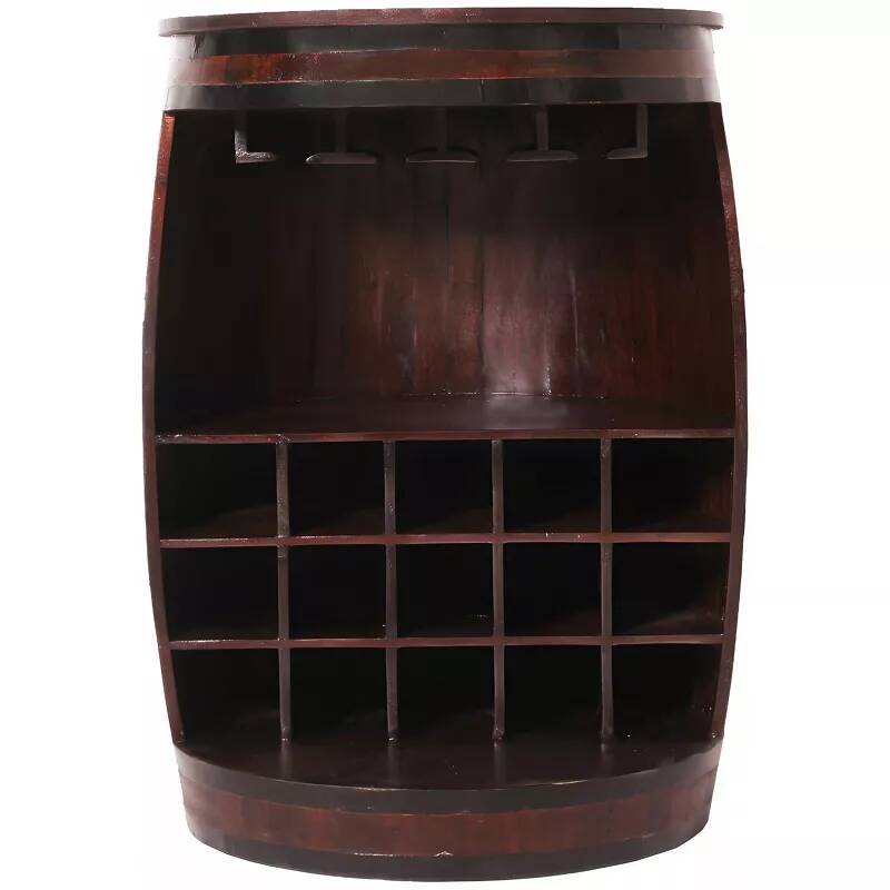 Meuble de bar en forme de tonneau en bois recyclé marron