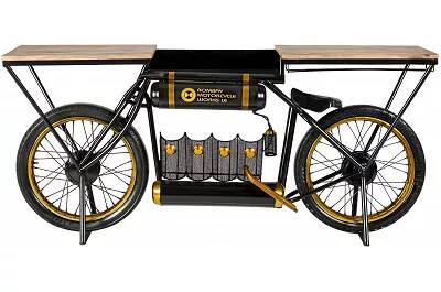 Console de bar moto en bois massif de manguier et acier noir doré