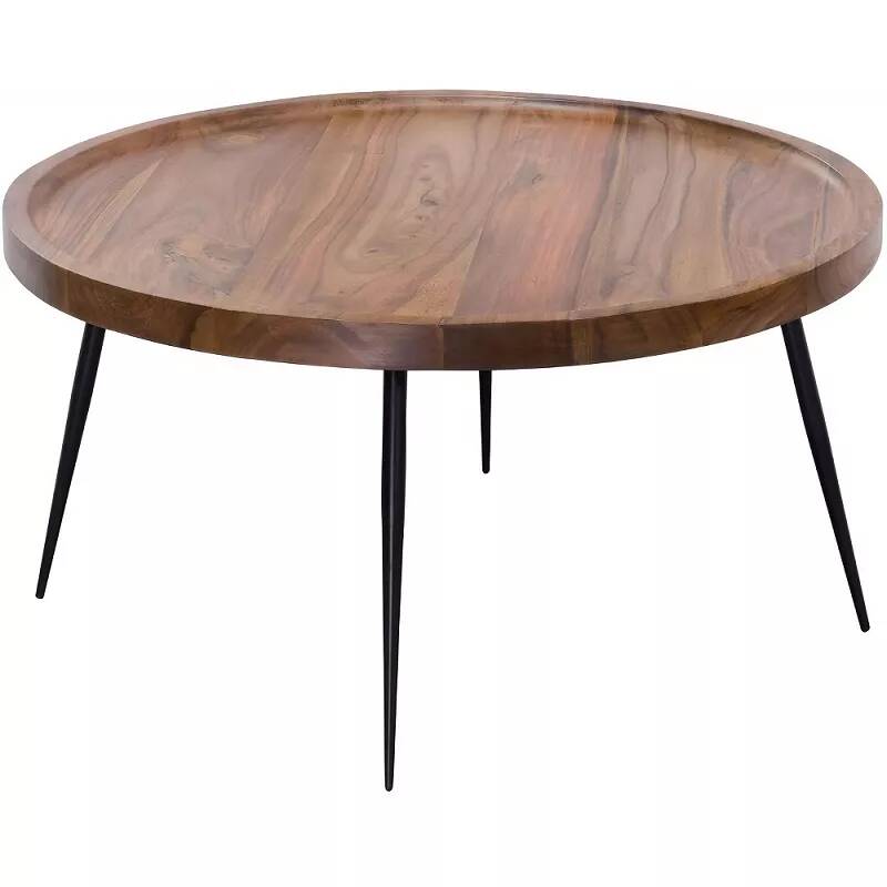 Table basse en bois massif sheesham et métal noir laqué