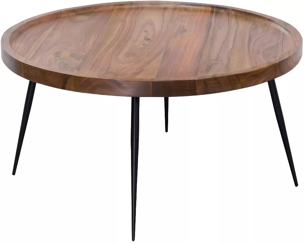 Table basse en bois massif sheesham et métal noir laqué