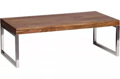 Table basse en bois massif sheesham et métal chrome