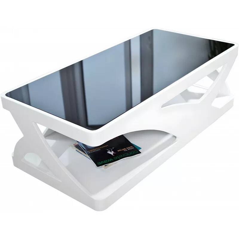 Table basse design blanc laqué et verre noir L120