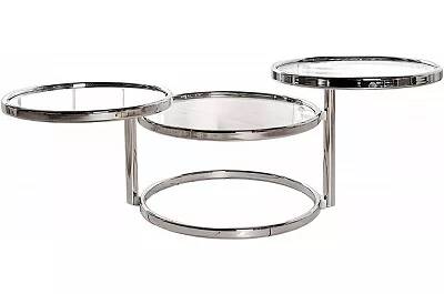 4322 - 130706 - Table basse design en verre et métal chromé 3 plateaux Ø55