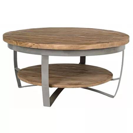 Table basse en bois de manguier et acier Ø90