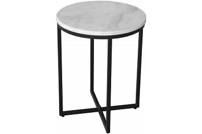 Table d'appoint ronde en métal noir et aspect marbre blanc