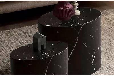 Set de 2 tables d'appoint ovale aspect marbre noir