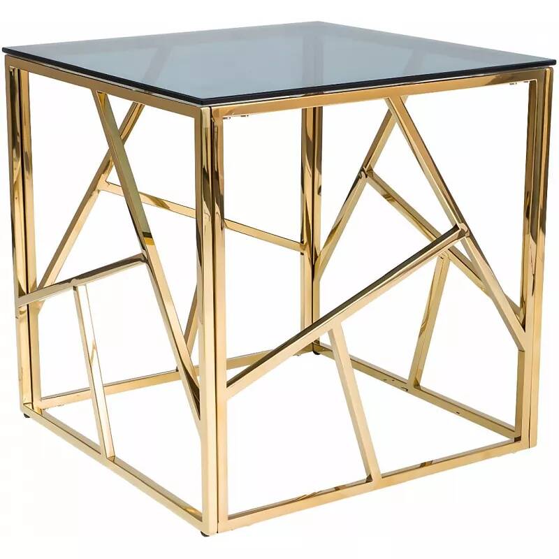 Table d'appoint en acier doré et verre fumé Ø55