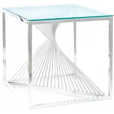 Table d'appoint en acier chromé et verre