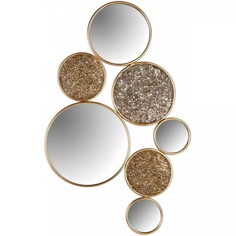 Miroir design en métal doré et diamant concassé
