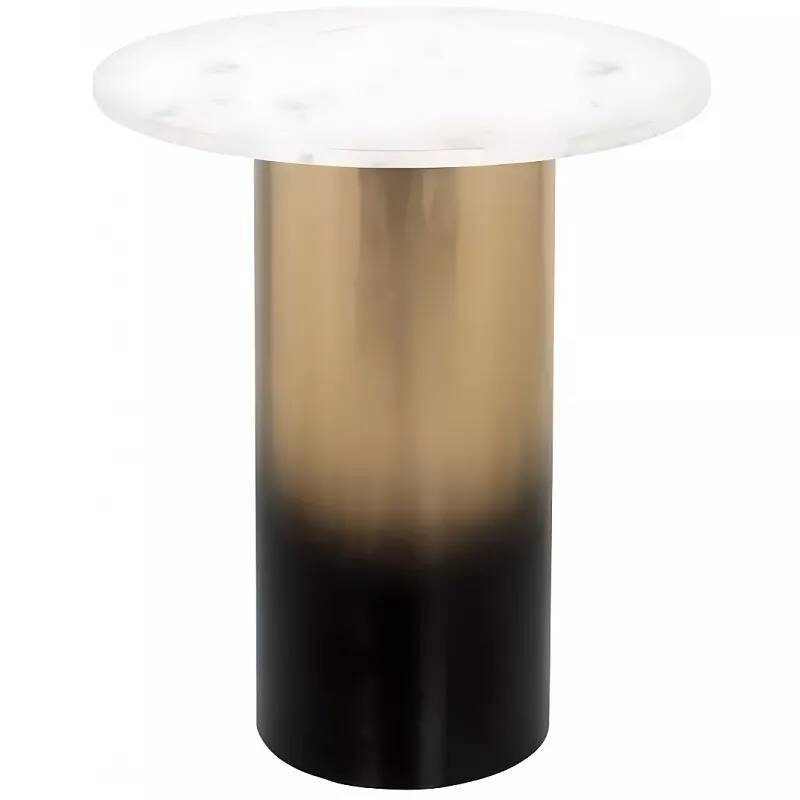 Table d'appoint en métal noir et doré et aspect marbre blanc