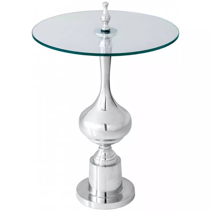 Table d'appoint en aluminium chromé et verre