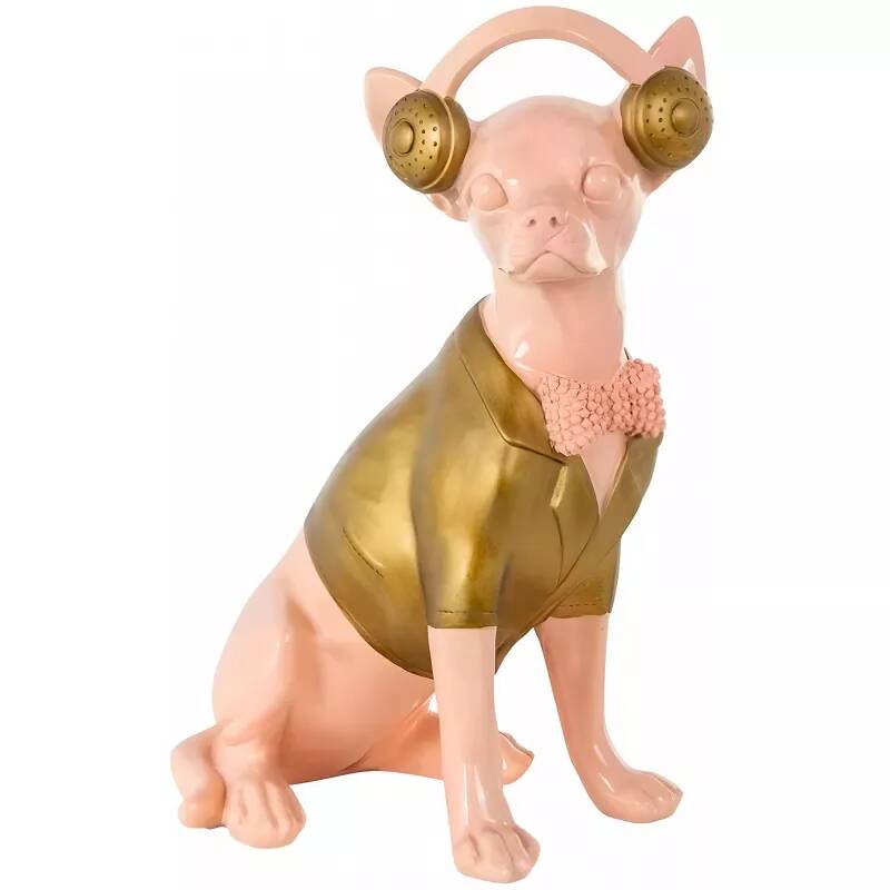 Sculpture design Chihuahua en rose et doré