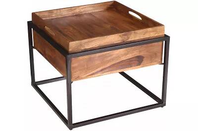 Table d'appoint en bois acacia huilé avec plateau amovible