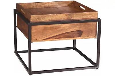 Table d'appoint en bois acacia huilé avec plateau amovible