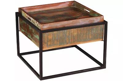 Table d'appoint en bois recyclé coloré avec plateau amovible