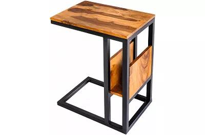 Table d'appoint en bois massif sheesham et métal noir