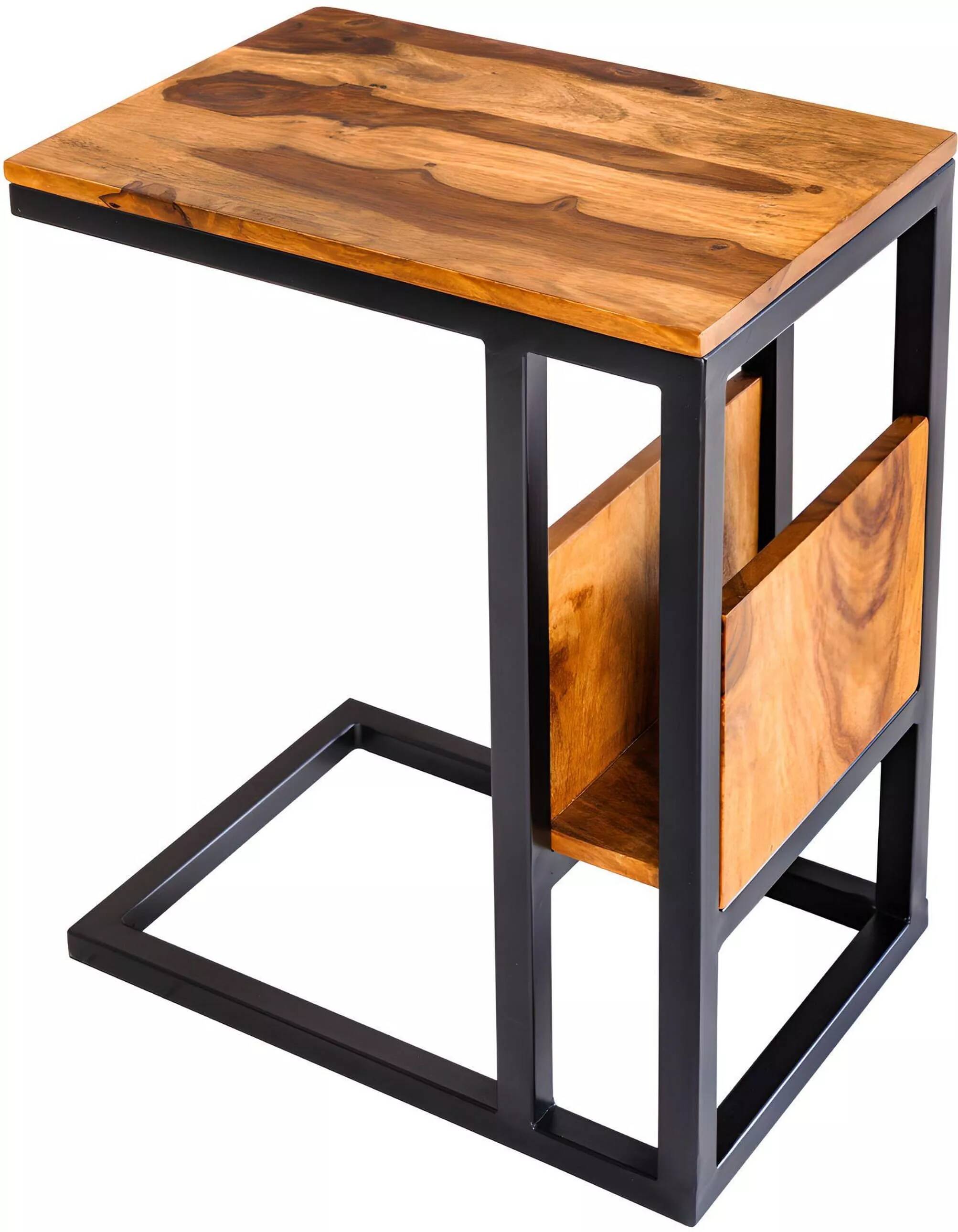 Table d'appoint en bois massif sheesham et métal noir