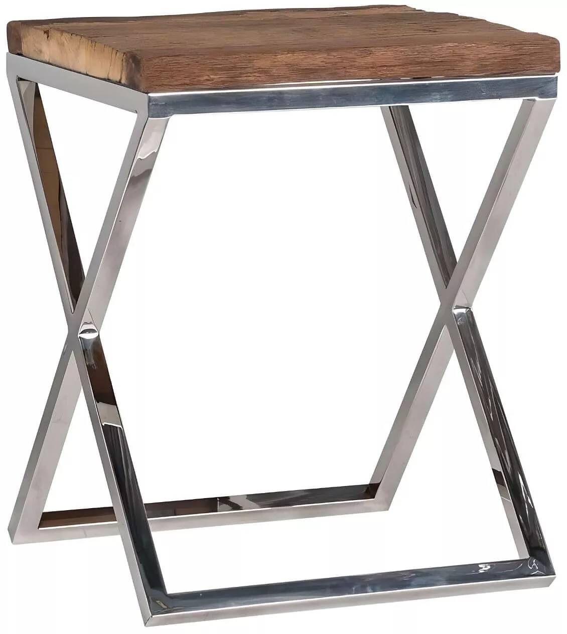 Table d'appoint en bois recyclé et acier chromé