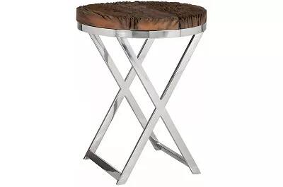 Table d'appoint en bois recyclé et acier chromé