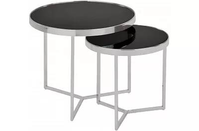 Set de 2 tables d'appoint en métal chromé et verre noir