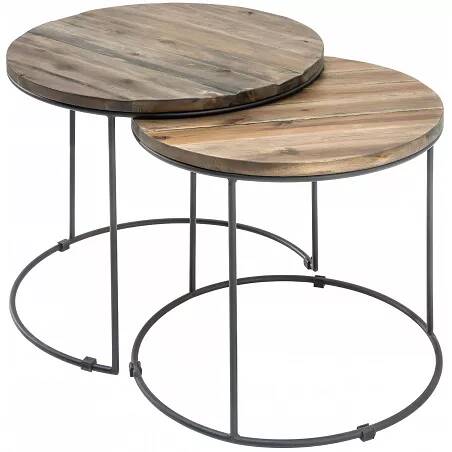 Set de 2 tables d'appoint gigognes en bois massif acacia et métal anthracite