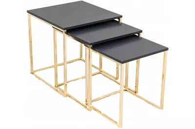 Set de 3 tables d'appoint anthracite mat et métal doré
