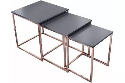 Set de 3 tables d'appoint anthracite mat et métal cuivre