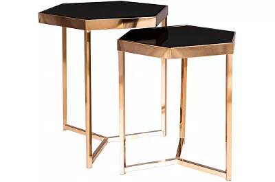 Set de 2 tables d'appoint en métal doré et verre noir