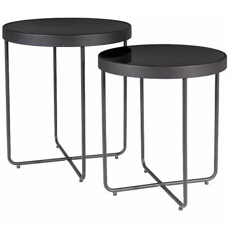 Set de 2 tables d'appoint en métal noir et verre noir