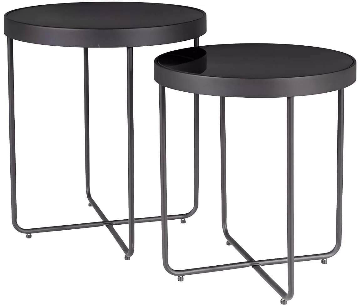 Set de 2 tables d'appoint en métal noir et verre noir