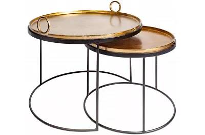 Set de 2 tables d'appoint gigognes avec plateau amovible en aluminium doré et métal noir