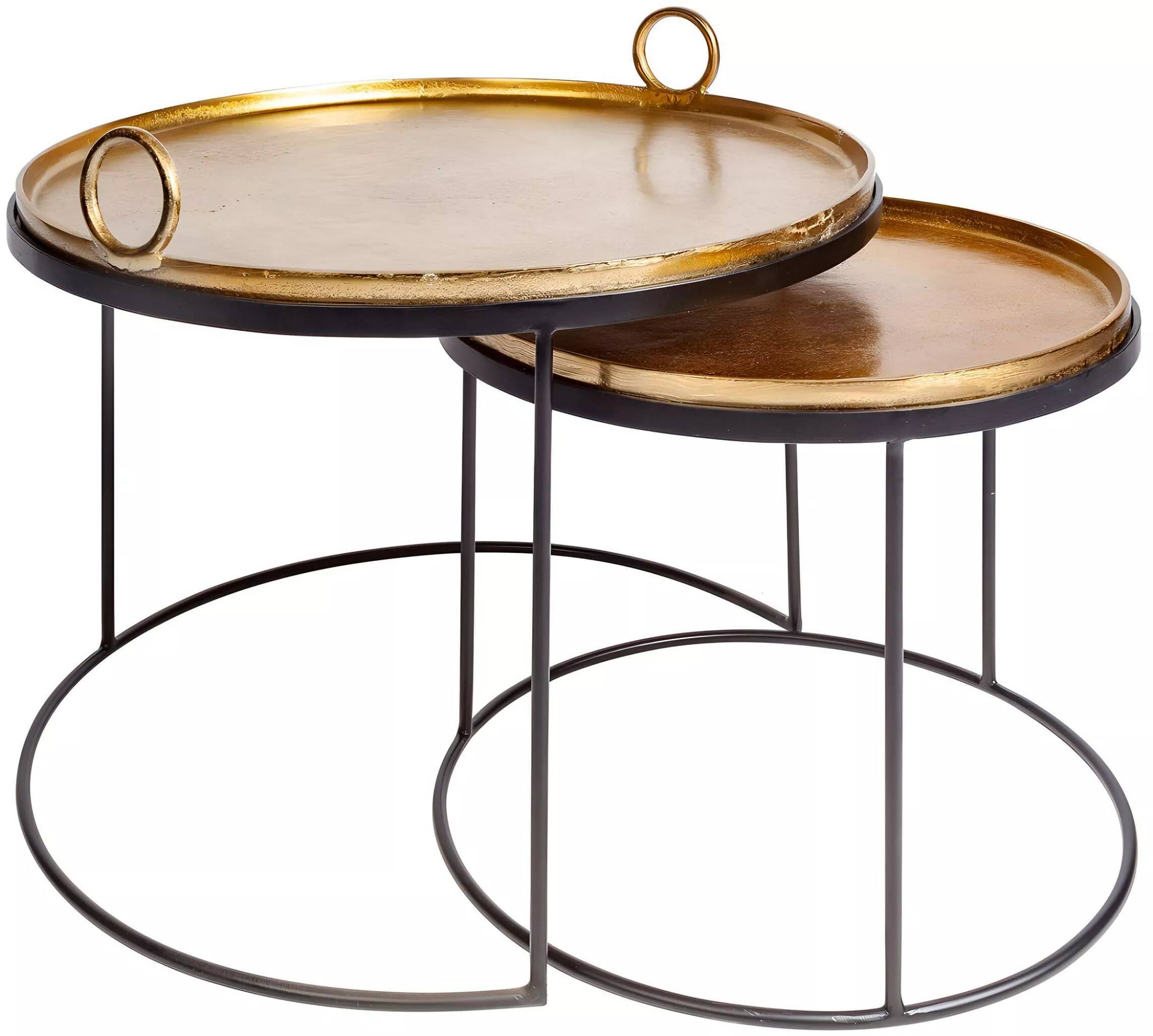 Set de 2 tables d'appoint gigognes avec plateau amovible en aluminium doré et métal noir
