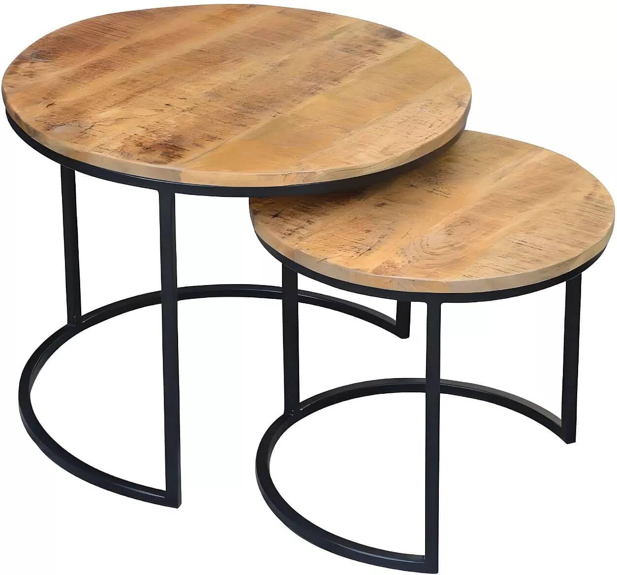 Set de 2 tables d'appoint gigognes en bois massif manguier et métal noir