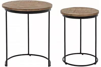 Set de 2 tables d'appoint gigognes en bois de manguier et acier noir