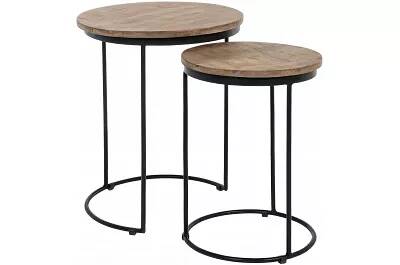 Set de 2 tables d'appoint gigognes en bois de manguier et acier noir