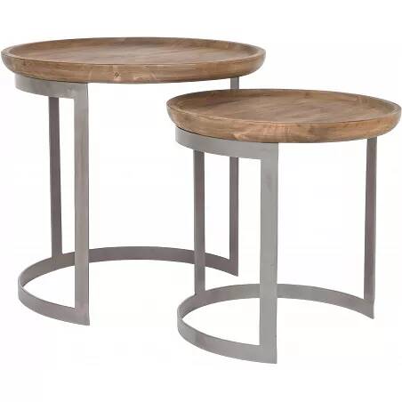 Set de 2 tables d'appoint gigognes en bois de manguier et acier