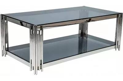 Table basse design en verre fumé et acier chromé