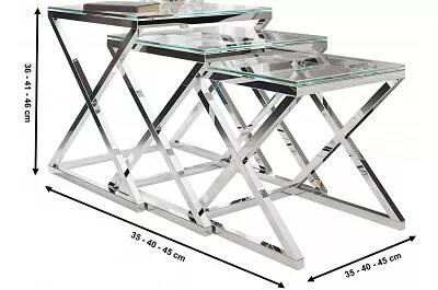 Set de 3 tables d'appoint gigognes en acier chromé et verre