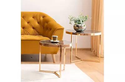 Set de 2 tables d'appoint design aspect marbre taupe et métal doré