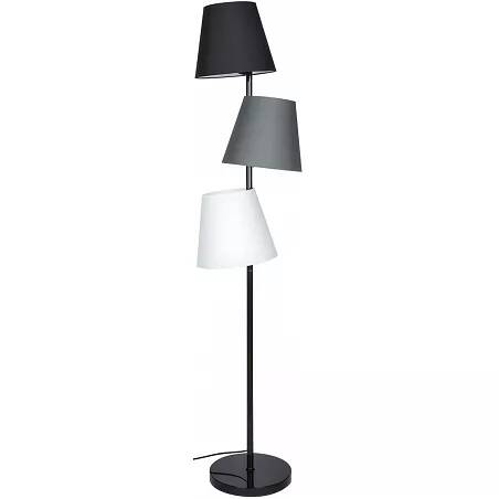 Lampadaire design en lin noir, gris,blanc et métal noir