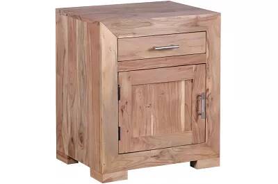 Table de chevet en bois massif acacia 1 porte 1 tiroir