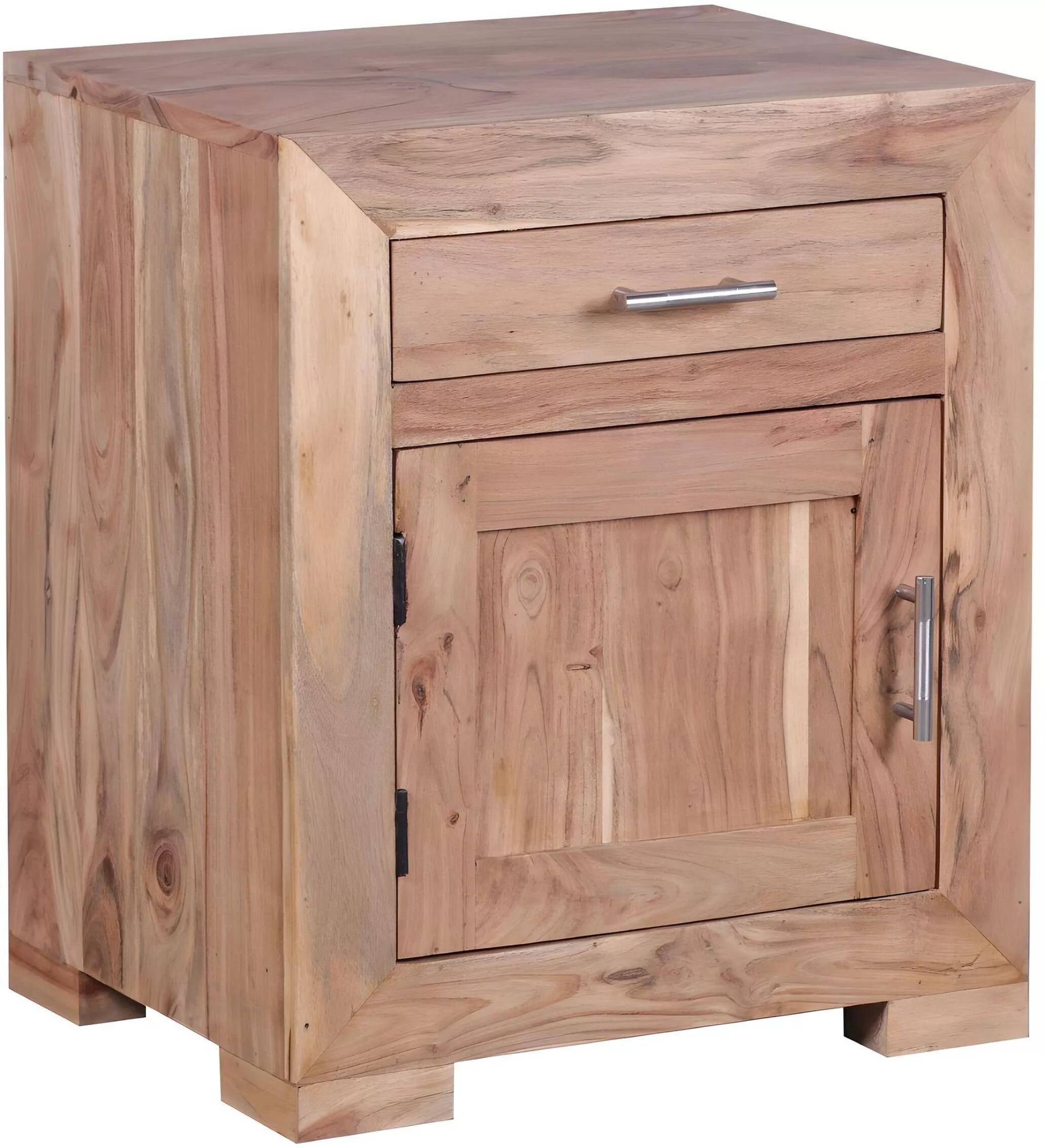 Table de chevet en bois massif acacia 1 porte 1 tiroir