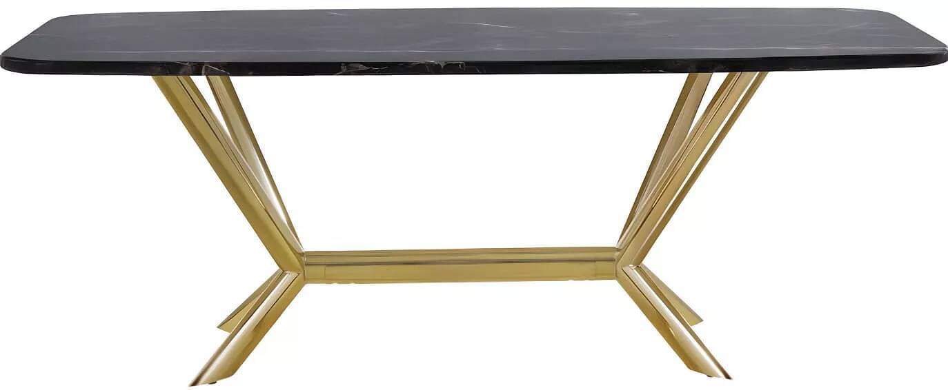 Table de salle à manger en aspect marbre noir et acier doré 200x100