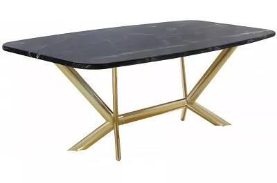 Table de salle à manger en aspect marbre noir et acier doré 200x100
