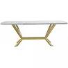 Table de salle à manger aspect marbre blanc et acier doré 200x100